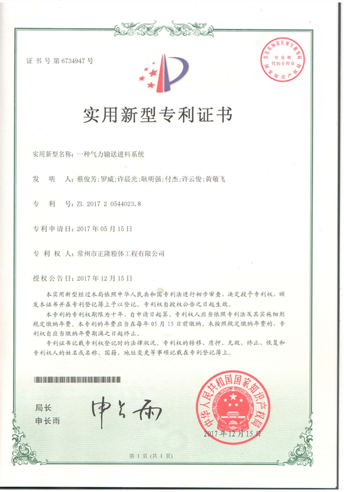 2017205440238一种气力输送进料系统